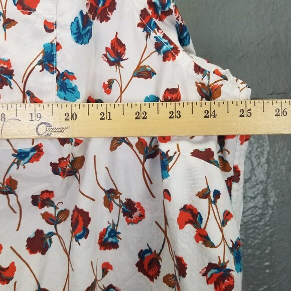 Lands End Button Up Shirt Women 2X 20-22 Cotton Roll Tab Sleeve Floral Ombre Blu - Picture 16 of 16